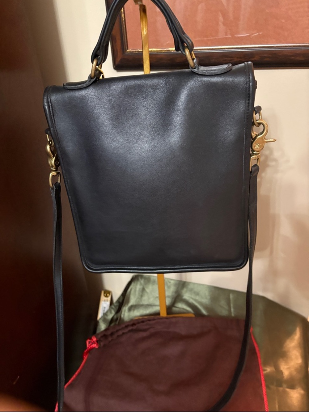 Vintage Coach Station Bag 5130 Black leather turnlock top handle crossbody USA - Picture 7 of 16